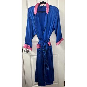VTG Victoria’s Secret Gold Label Colorblock Satin Belted Robe Pink Blue Size S